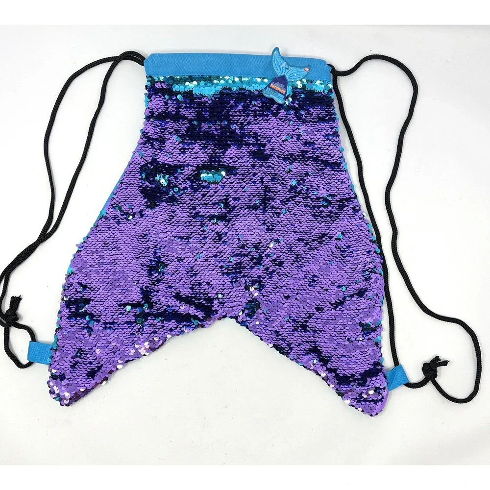 Sequin‎ Mermaid Tail Drawstring Backpack Blue